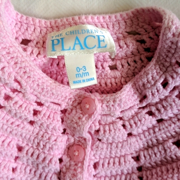 children's place crochet open knit cotton cardigan sweater 0-3 months baby girl - Picture 3 of 6